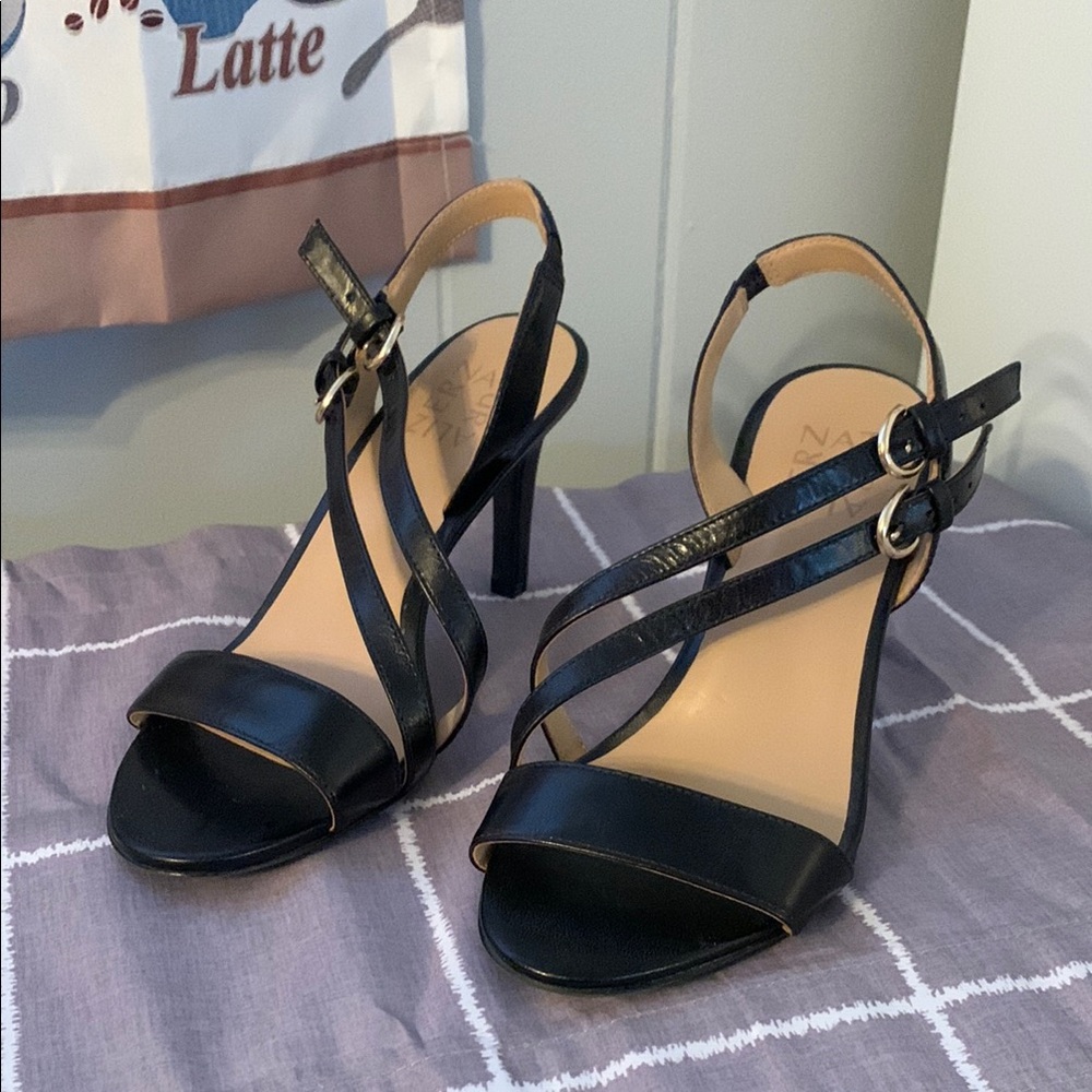 Navy Black Strappy Heeled Sandals